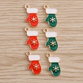 Christmas enamel glove pendants in red and green alloy with gold snowflake details - Mixed Color Gloves (YD170hunse)