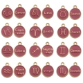 Pink enamel zodiac charm pendants in gold plating with English constellation names - 12 Zodiac Signs (HK494) / Set of 12 / Dusty Pink