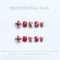 Handgemaakte rood-witte kunstnagels voor kinderen met 3D-knoop en bloemmotieven - Extra Klein (XS) / Chinese Knoop Stijl