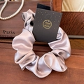 Elegant silver grey satin scrunchie handmade with high-quality silk-like fabric finish - Rose Satin Grey Purple
