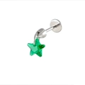Star zircon cartilage stud earring with silver metal bar and green star pendant - 0.8*6mm Flat Back Post / Green (Single Piece)