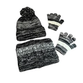 Conjunto de invierno de 3 piezas para niños con gorro de punto, bufanda y guantes - Negro/Blanco/Gris Degradado