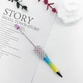 DIY beaded ballpoint pen with blue-green-yellow gradient and white pearls decoration - 3-Color Gradient Purple Blue Yellow