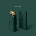 Compact five-fold sun umbrella in dark green with golden handle and purple lanyard - 6-Rib Black Glue UV Gold Handle / Dark Green