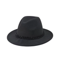 Classic black flat top fedora hat with decorative thick chain and wide brim - Black with White Chain