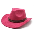 Detail of fuchsia suede cowboy hat featuring bohemian ethnic style woven band decoration - M(56-59CM) / Khaki