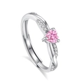 S925 silver women's ring with pink heart cubic zirconia and twisted band detail - FDJZ-479-Women's