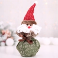 Santa Claus themed knit gift bag with green canvas base and brown drawstring tie - Santa Claus Style