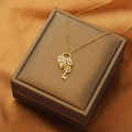 Elegant gold titanium necklace featuring a heart lock pendant set with white zircon stones - Heart Key and Lock Necklace (XL1968-11)