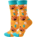 Orange mid-calf socks with ladybug and leaf patterns featuring green toe and cuff details - Size 35-42 / Orange Ladybug