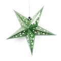 Hollow green laser paper star ornament with decorative metallic finish and silver string - 30cm / Green