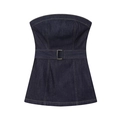 Completo da donna con top a fascia e pantaloni in denim blu scuro con cintura abbinata - XS / Top a fascia