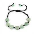 Handmade braided bracelet featuring heart-shaped green stones and adjustable black cord - Green