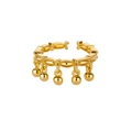 Adjustable golden ring with olive pattern relief and five hanging round bead charms - JZ7617 Bead Dangle