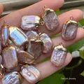 Pink baroque freshwater pearl pendant with gold plated edges and natural iridescent glow - No.22 Multi-color Width 13-16mm