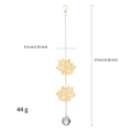 Detailed view of golden lotus suncatcher with crystal prism and size measurements - Lotus