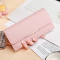 Portafoglio lungo rosa in pelle PU con trama litchi e decorazione raffinata di strass - Rosa