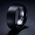 Anello da uomo in carburo di tungsteno nero spazzolato opaco dal design largo e minimalista - 8mm / Anello Interno Ed Esterno Nero Opaco / US 6