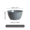 6-inch forest grey-blue ceramic noodle bowl with textured hammered finish and 760ml capacity - Forest Grey Blue 6 Inch Noodle Bowl
