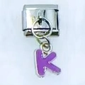 Italian charm link with purple enamel letter K pendant for DIY bracelets - Letter K