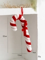 Bastoncino di zucchero natalizio in velluto bianco e rosso con fiocco per albero - Bastoncino di Zucchero Medio