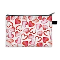 Foldable canvas heart print makeup bag with black zipper and side handle for women - Lovely Hearts