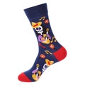 Dunkelblaue Socken zum Tag der Toten mit Gitarren-Skelett und roten Fersenakzenten - 1371-Dunkelblaues Mexiko-Flair