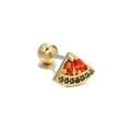 Watermelon shaped cartilage stud earring with red and green cubic zirconia stones - Gold Watermelon