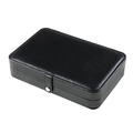 Elegante joyero de cuero negro con hebilla de metal plateado y costuras de alta calidad - Negro