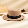 Classic British wool felt boater hat in khaki with a black ribbon band detail - M (56-58cm) / Khaki