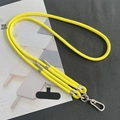Detail of yellow nylon crossbody phone lanyard with adjustable silver metal buckle and patch - 8mm Dual Adjustable / Yellow