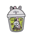 Cute cartoon bunny bubble tea enamel pin featuring green matcha tea and white rabbit - Rabbit Milk Tea Cup Style (C1863-5)