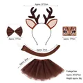 Serre-tête bois de renne marron avec jupe tutu et accessoires de costume de Noël - Ensemble 3 pièces Renne en fer + Autocollant de visage de cerf + Jupe en tulle café
