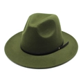 Classic dark olive green wool fedora hat with black leather band and gold metal rivet detail - M (56-58cm) / Army Green