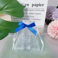 White organza gift bag with blue drawstring ribbon and internal crystal cube detail - Sapphire Blue
