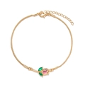 Detail of tulip bracelet with pink zircon petals, snake chain and lobster clasp - Bracelet-Pink/Red