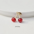 Detail shot of 26x28mm 3D red cherry pendant with gold leaf for DIY jewelry making - Gold Stem Wine Red Cherry