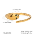 Detailed view of snake head bracelet with green gemstone eyes and dimensions in stainless steel - Gold Style(YYBL025019-G)