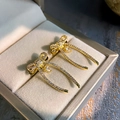 Elegant gold bow earrings with shimmering zircon pavé and teardrop crystal pendants - 3#E5298 Gold