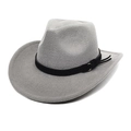 Detail of grey wool cowboy hat crown featuring a black band with a golden metal buckle - M (56-58cm) / Light Gray