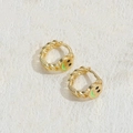 Golden twist hoop earrings featuring a smiling face charm with vibrant neon green accents - Green (ES2227)