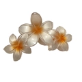 Three-flower plumeria hair claw clip in gradient pearl white and orange resin - Pearly Triple Plumeria Claw [Orange]