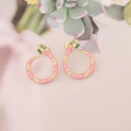 Pink enamel snake earrings with green zircon eyes and micro-pave white crystals - Rose Red