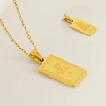 18K gold-plated stainless steel square pendant necklace featuring the Snake zodiac sign - Snake / Samantabhadra