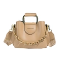 Retro khaki bucket bag with metal U-handle, chain detail and wide shoulder strap - Khaki
