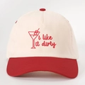 Vintage baseball cap with i like it dirty embroidery and contrast red brim on white crown - Off-white Spliced Red