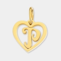 Pendentif cœur évidé en acier inoxydable doré avec lettre P pour bijoux DIY - Lettre P