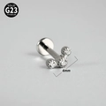 Labret en titane G23 avec trois zircons blancs et base plate en taille de 6mm - Grappe de trois pierres / 1.2x8mm / Argent