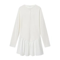 Vestido corto blanco con mangas de murciélago, botones y dobladillo de volantes plisados - XS / Blanco