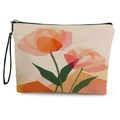 Borsa trucco in tela a fiori con stampa arancione e cinturino da polso nero per donna - 17*25cm (Con Fettuccia) / Fiori Arancio Rosa (Stile 1)